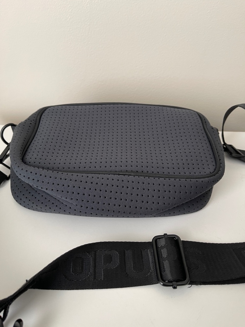 NWOT...Perforated Neoprene Crossbody Bag in Charcoal with Detachable Strap - Picture 7 of 7